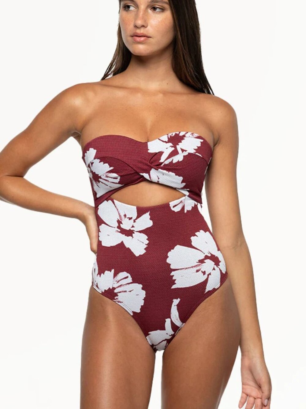 NWT Nip Tuck Swim Berry Floral Twist Bandeau One Piece Tummy Control 10